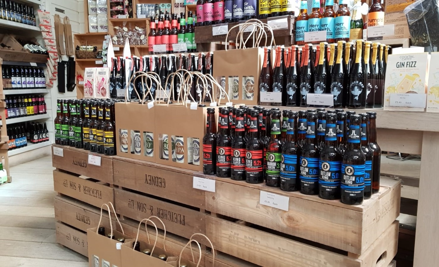 Bottles of Loch Leven Brewery beer on the shop shelves